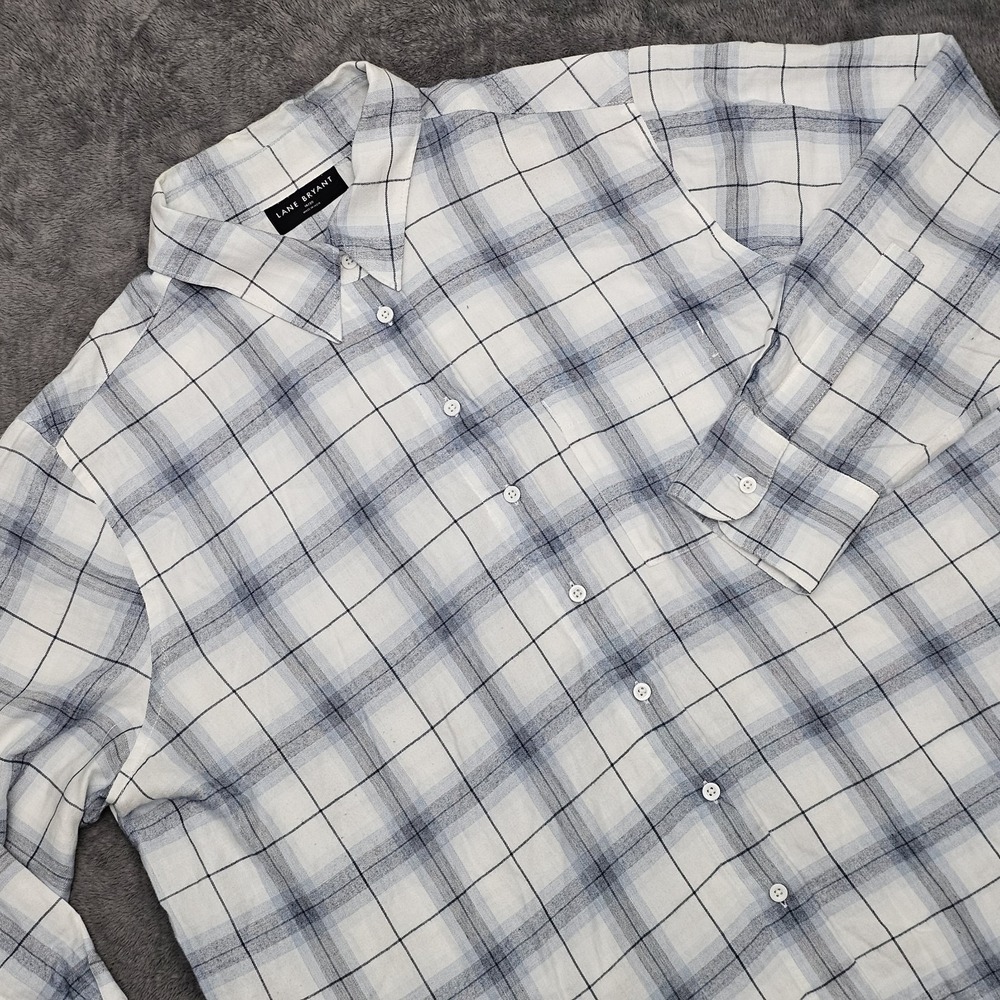 Womens Lane Bryant Size 18/20 Blue Plaid Cotton‎ Flannel Button Up Americana